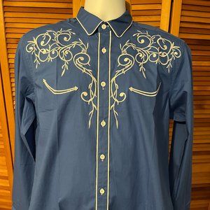 NWT COOFANDY SZ SMALL LS EMBROIDERED BLUE WESTERN SHIRT